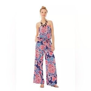 Lilly Pulitzer Women’s XXS Halibut Farrah Strapless Wide-Leg Jumpsuit w/Pockets